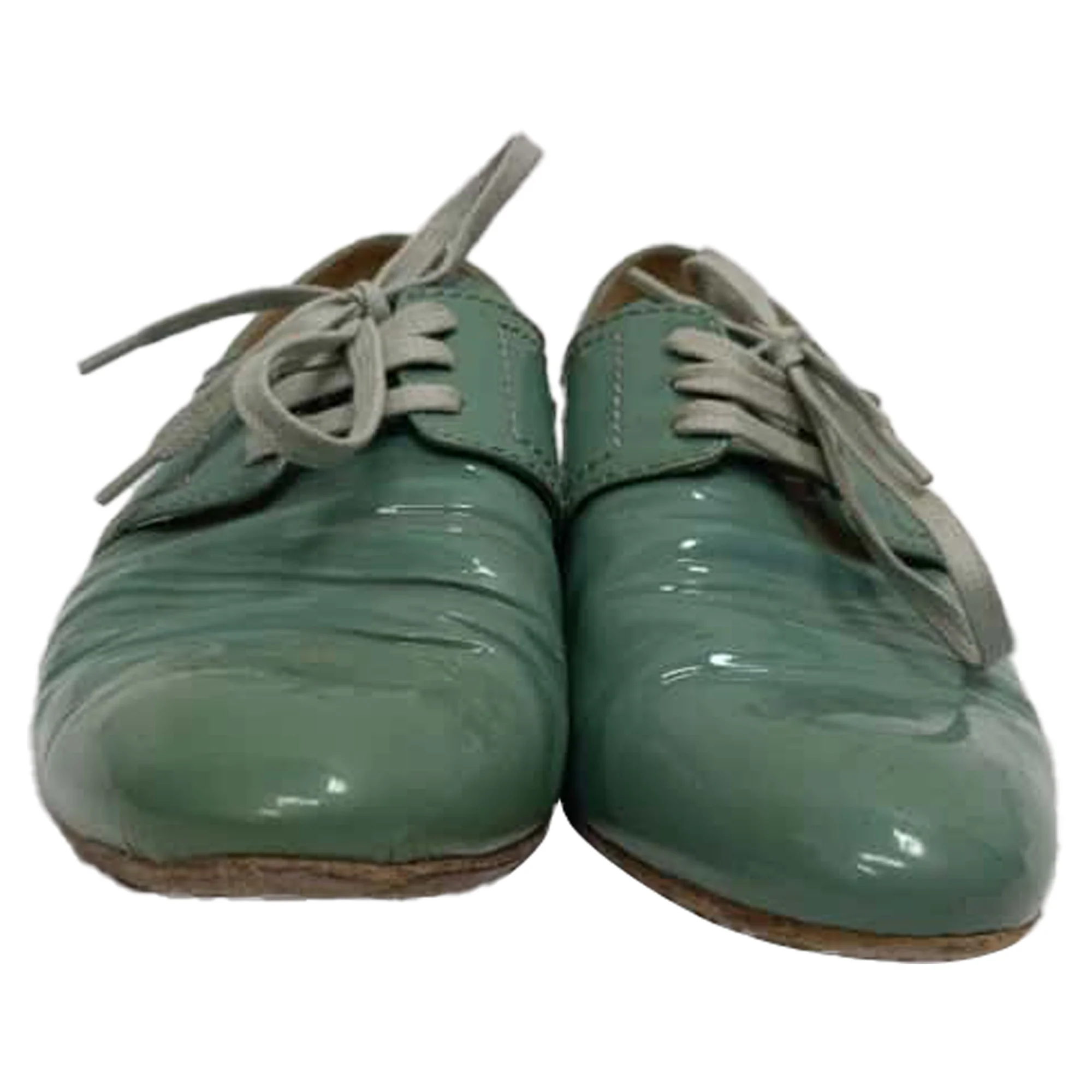 Women's Prada Lace Up Oxfords in Green Patent Leather - Image 3