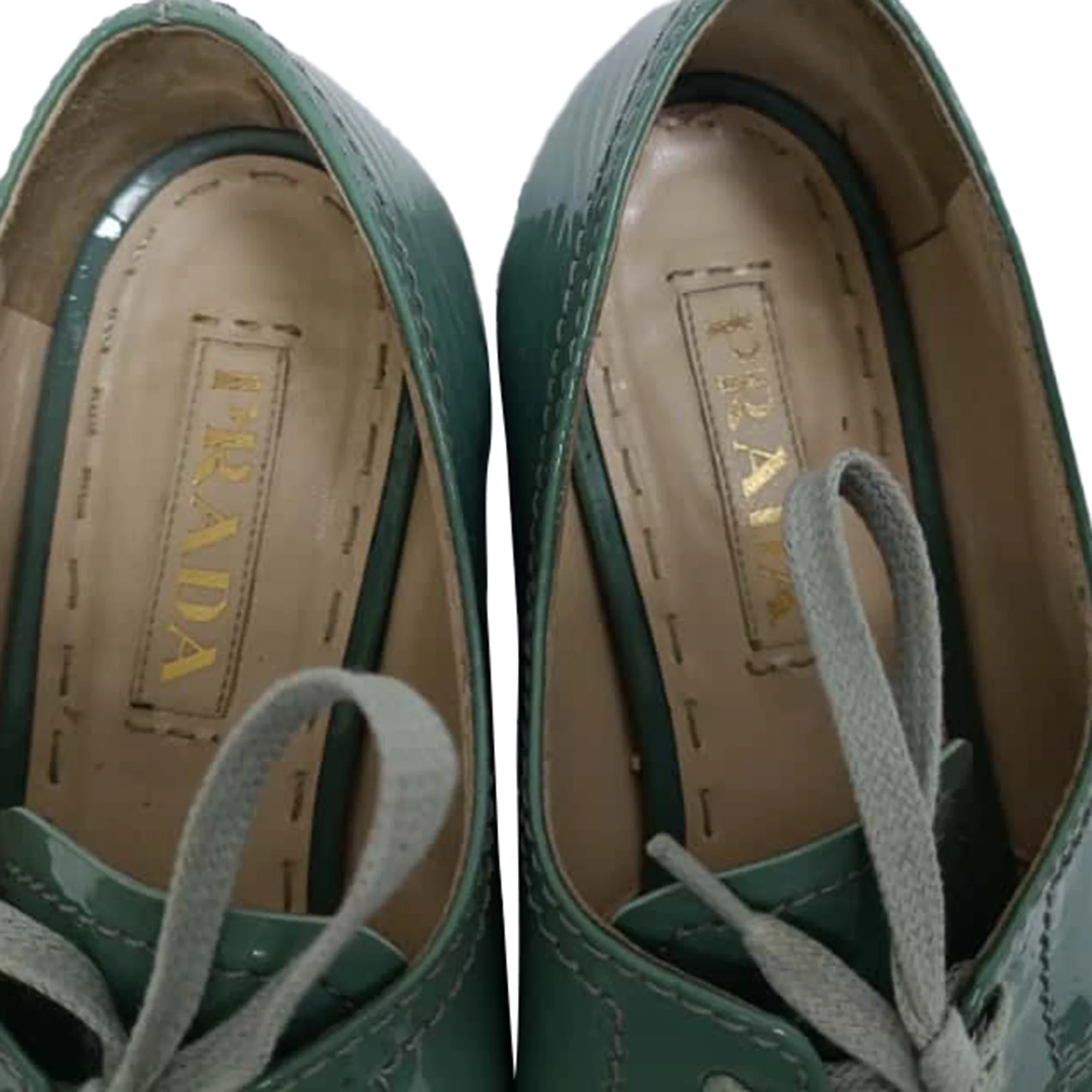 Women's Prada Lace Up Oxfords in Green Patent Leather - Image 8