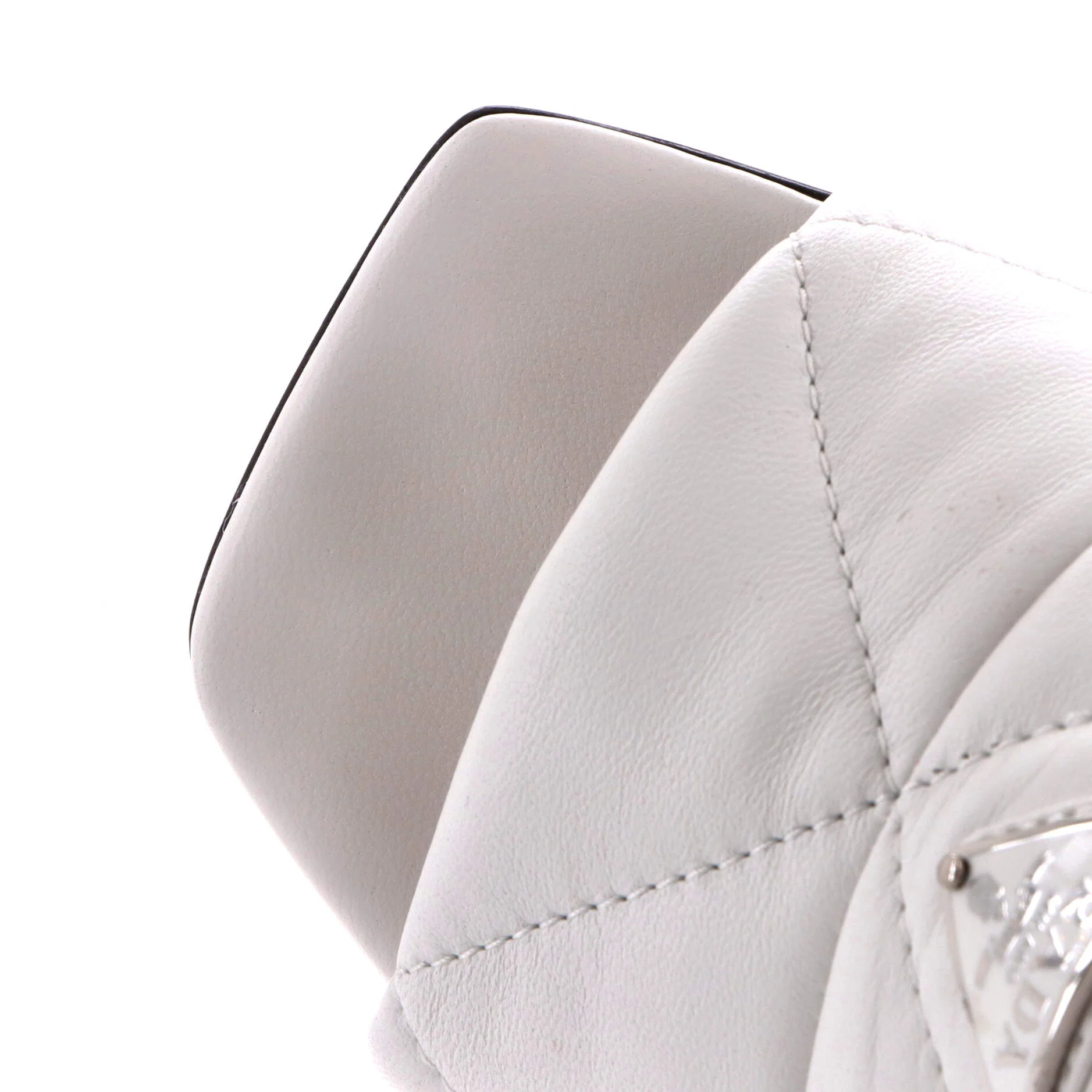 Women's Triangle Logo Block Heeled Mule Sandals Quilted Leather - Image 5