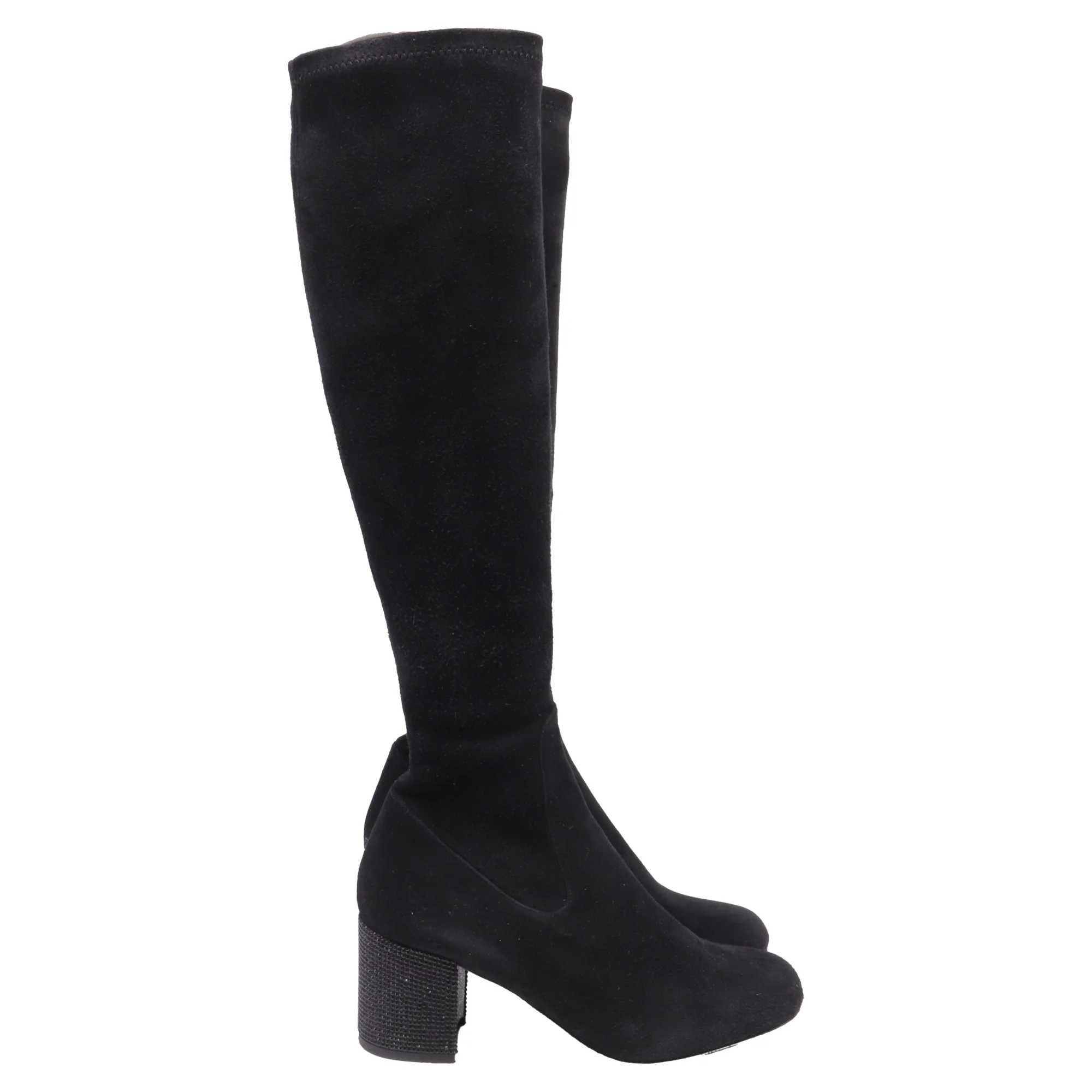 Women's René Caovilla Block-Heel Knee-High Boots in Black Suede