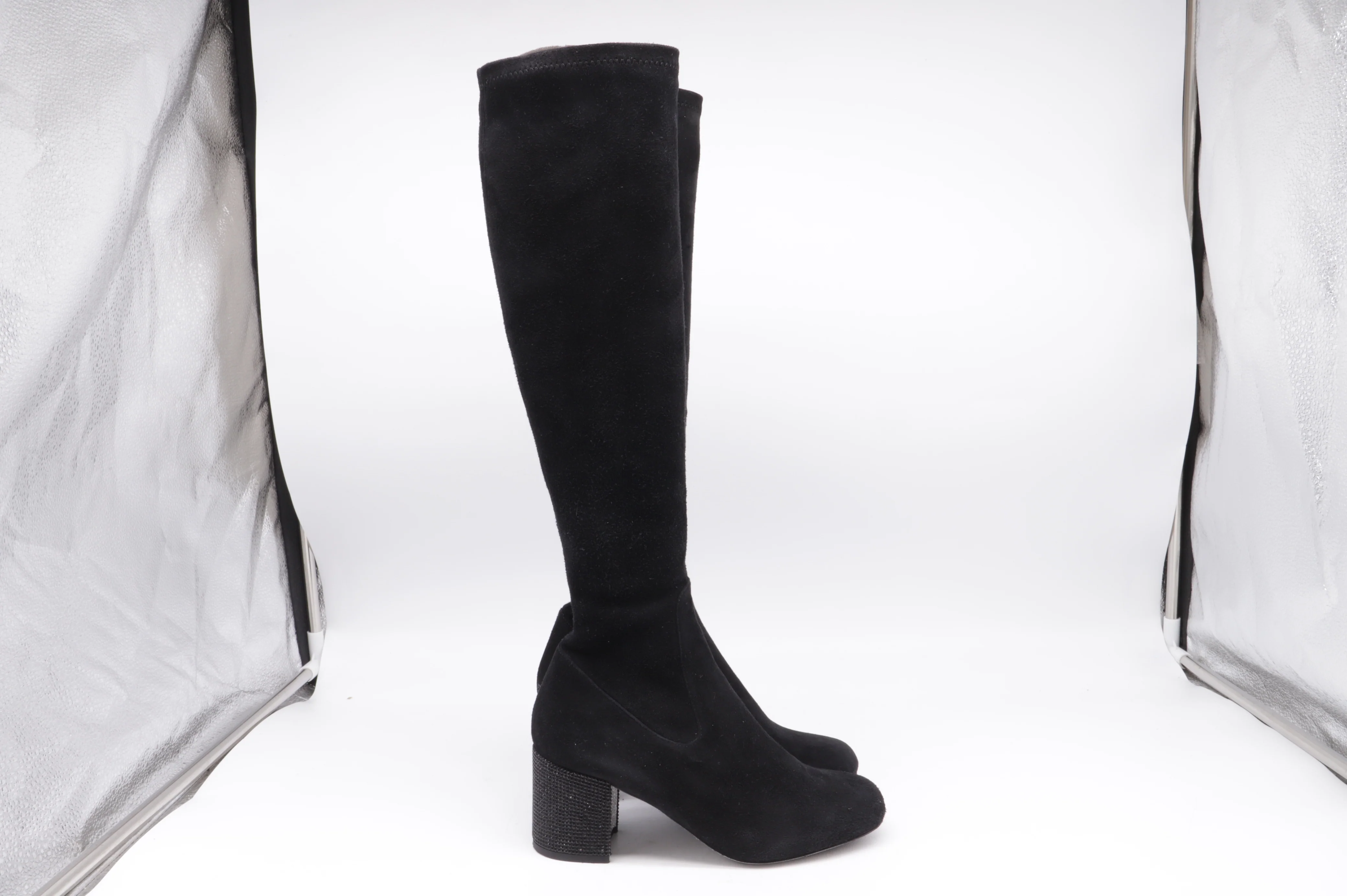 Women's René Caovilla Block-Heel Knee-High Boots in Black Suede - Image 10