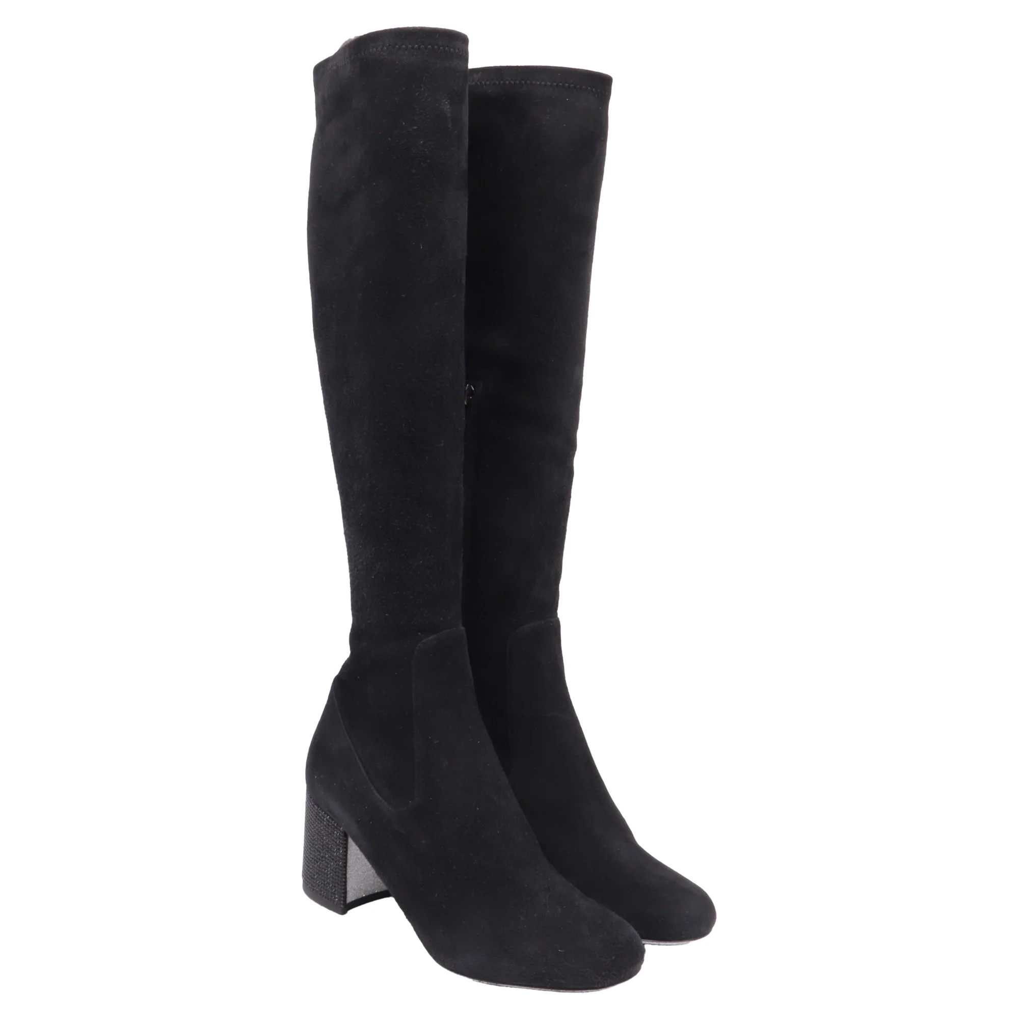 Women's René Caovilla Block-Heel Knee-High Boots in Black Suede - Image 3