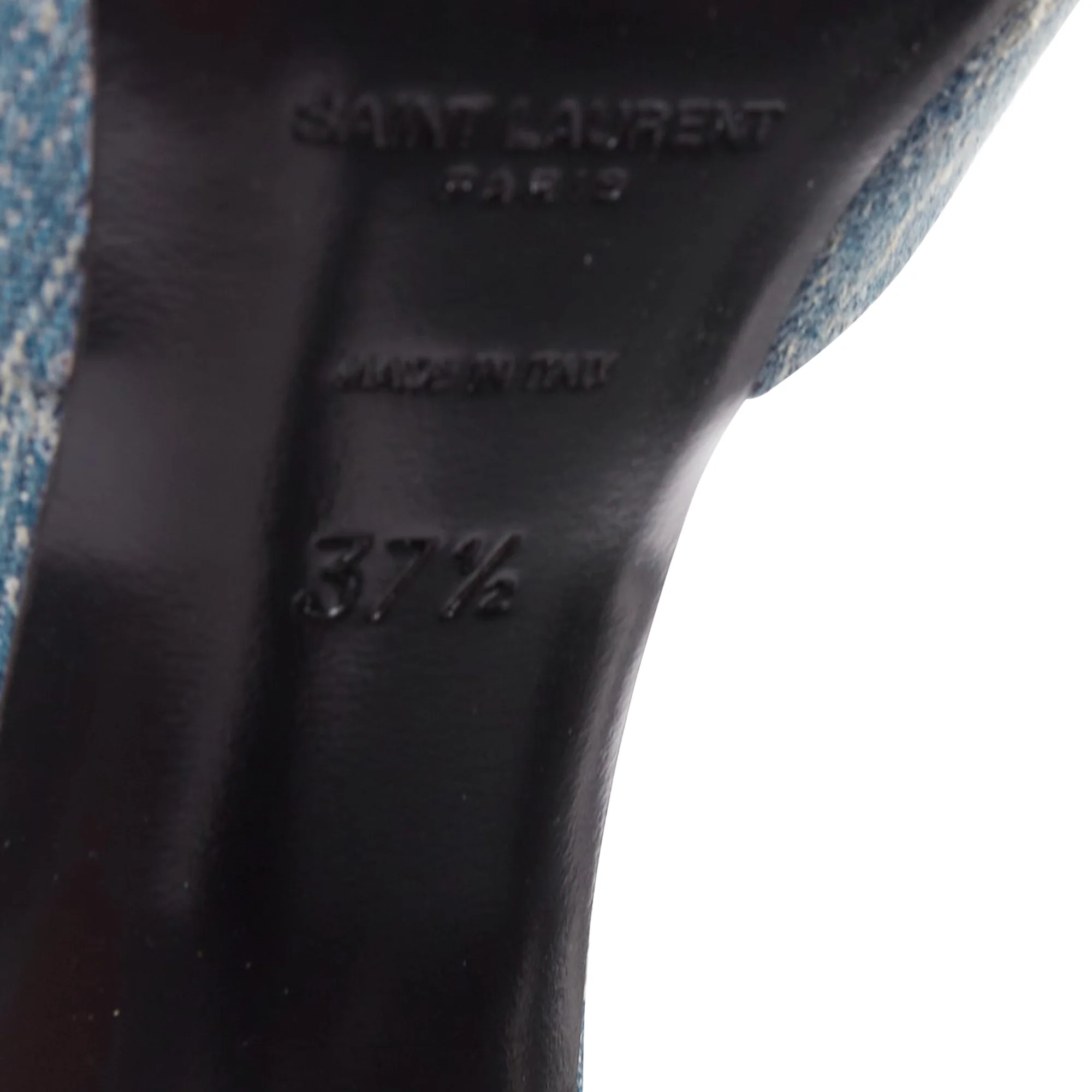 Women's Saint Laurent La 16 Cassandre Denim Sandal Heels - Image 10
