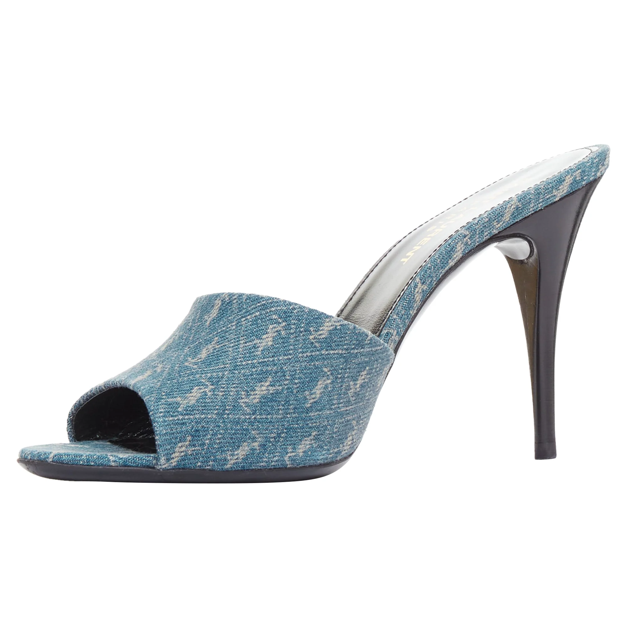 Women's Saint Laurent La 16 Cassandre Denim Sandal Heels - Image 4