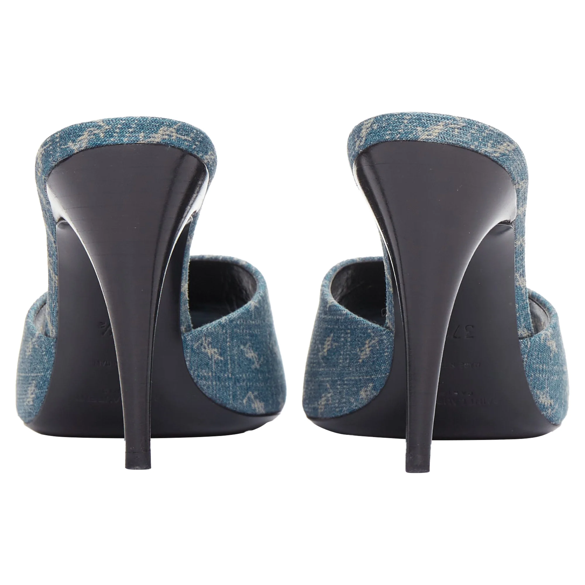 Women's Saint Laurent La 16 Cassandre Denim Sandal Heels - Image 5