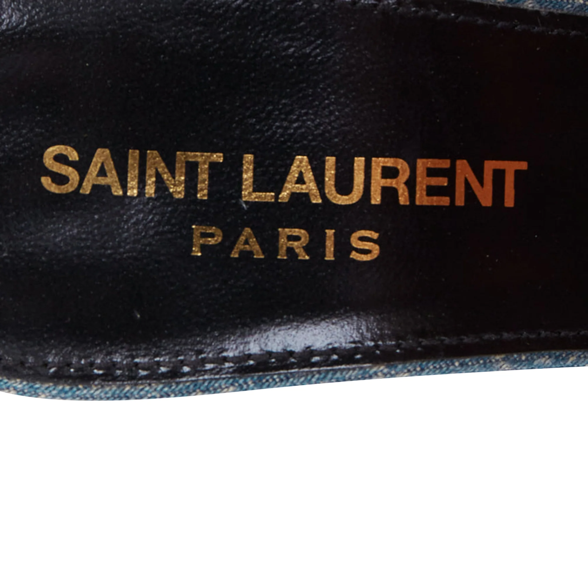 Women's Saint Laurent La 16 Cassandre Denim Sandal Heels - Image 9