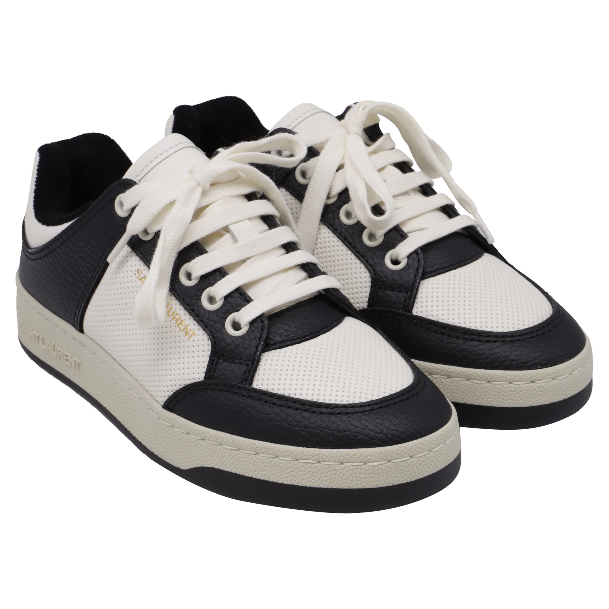 Women's Saint Laurent SL/61 Low-Top Sneakers in Black and White Leather - Image 3