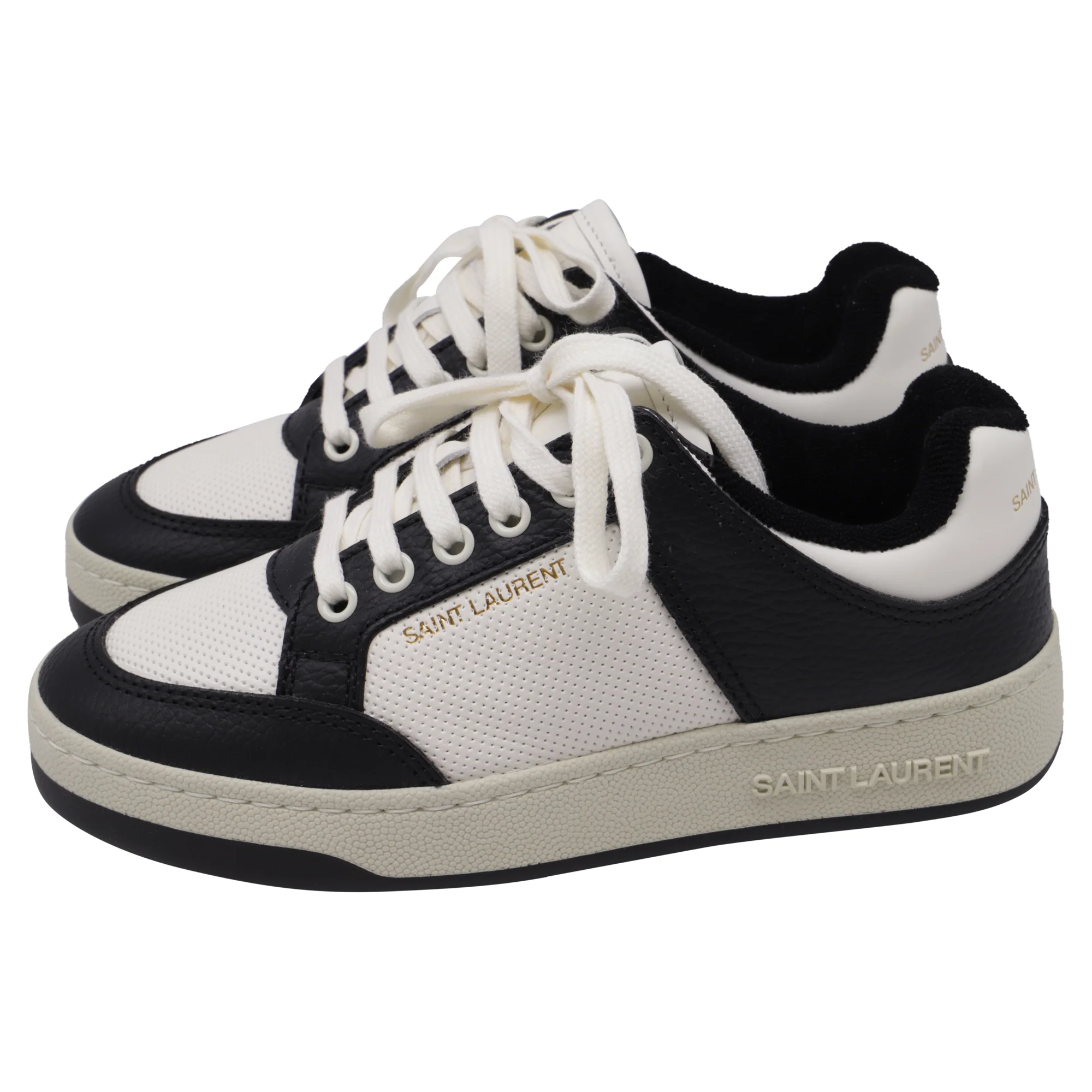 Women's Saint Laurent SL/61 Low-Top Sneakers in Black and White Leather - Image 4