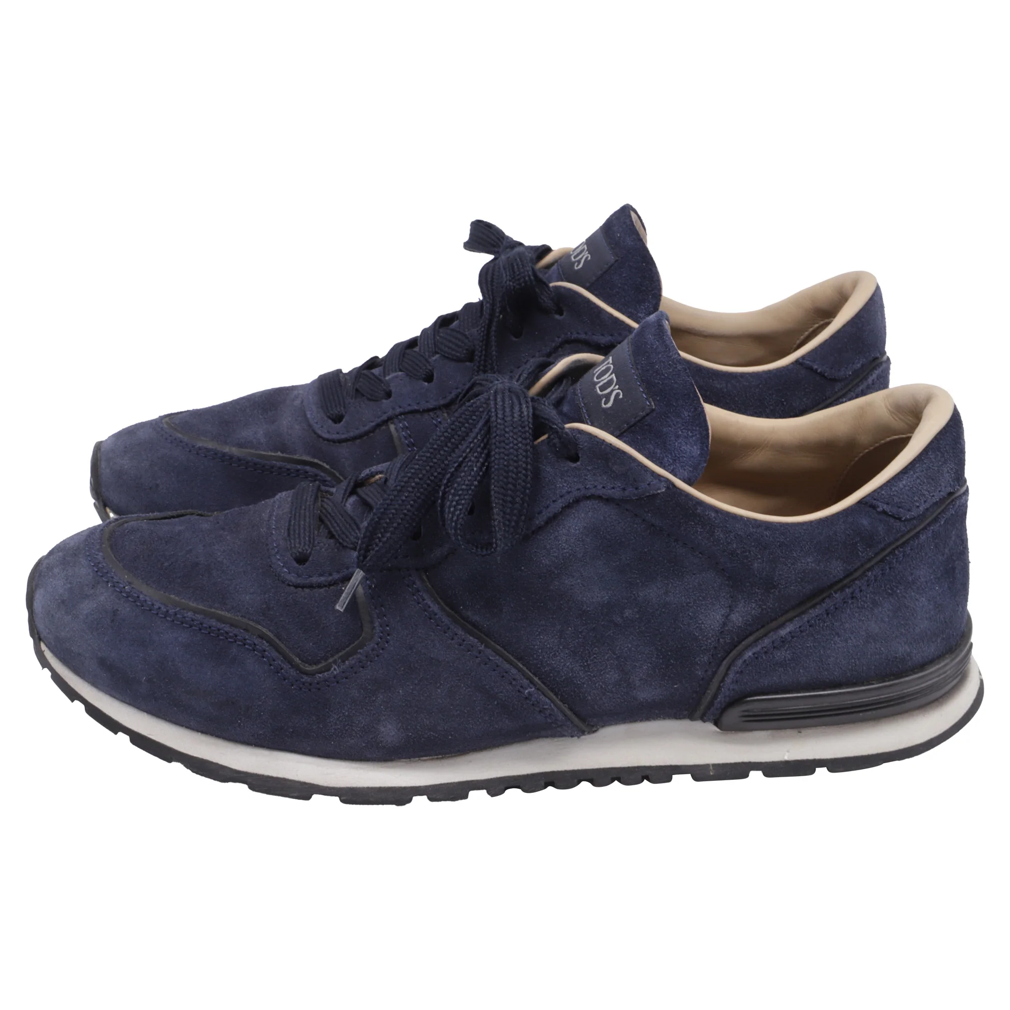 Men's Tod's Lace-Up Low-Top Sneakers in Navy Blue Suede - Image 4