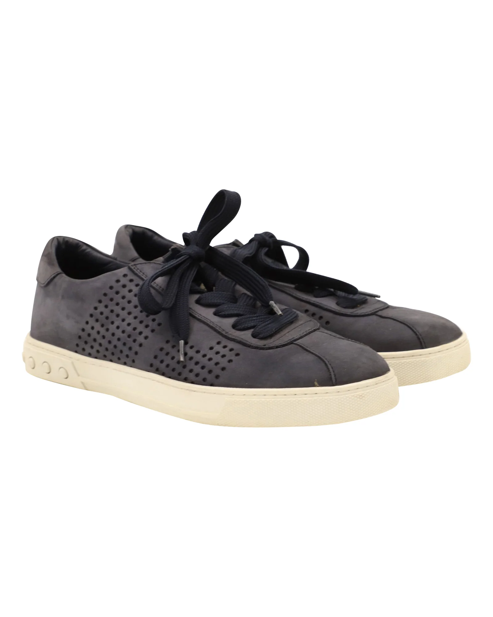 Men's Tod‘s Perforated Detail Lace Up Sneakers in Blue Suede - Image 3