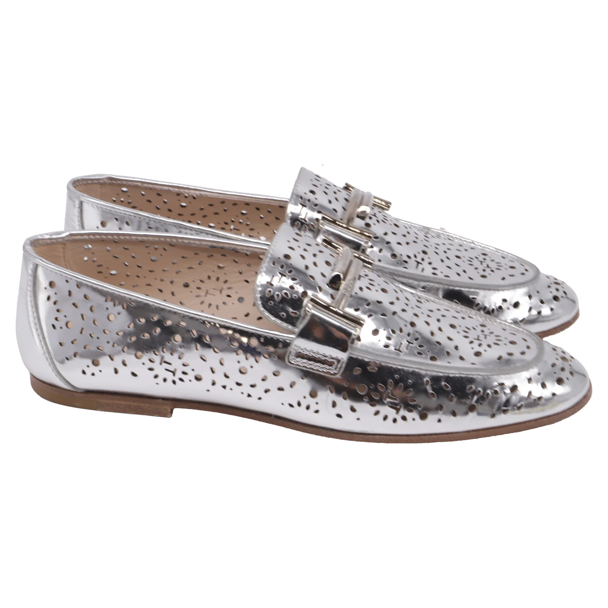 Women's Tod's Perforated Loafers in Metallic Leather