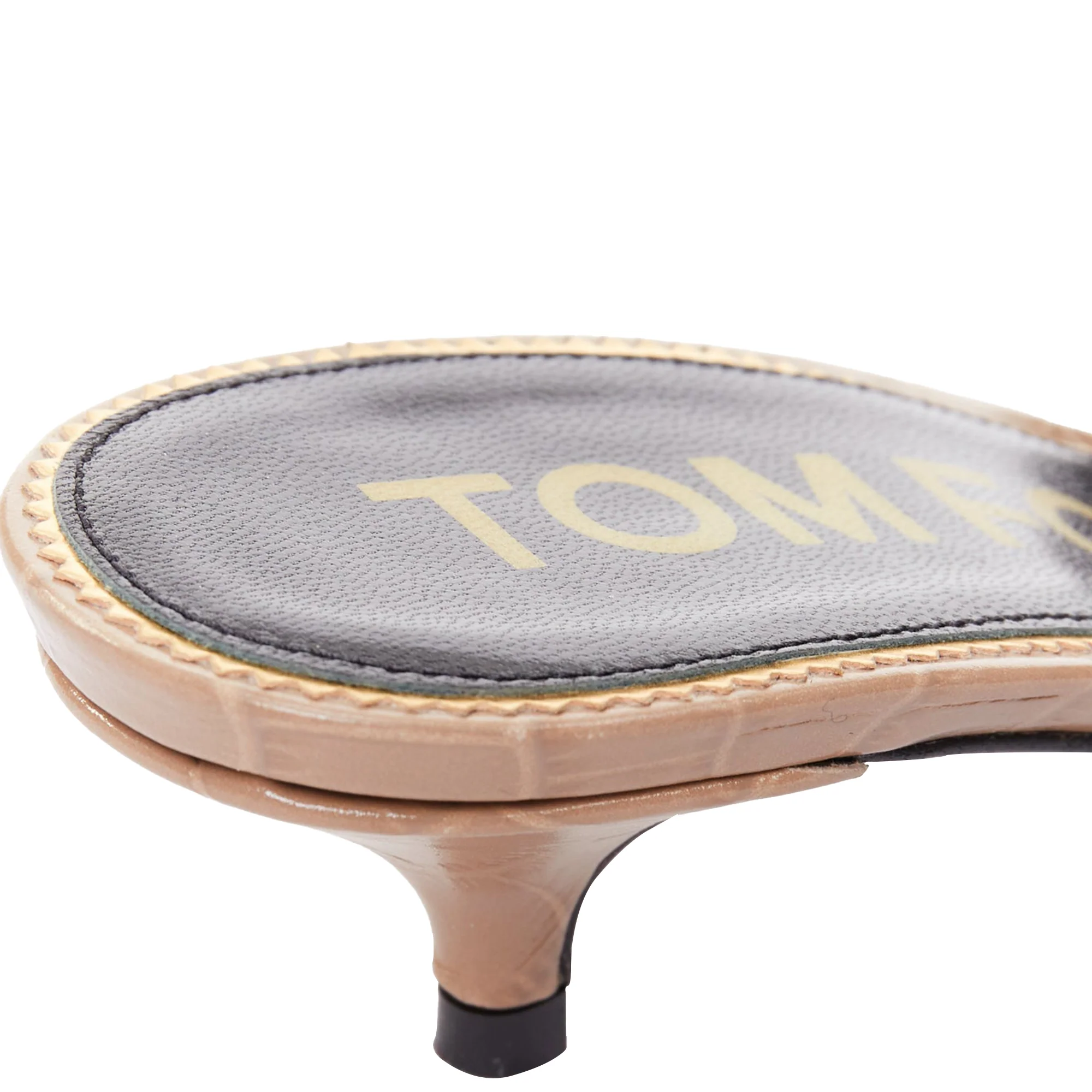 Women's TOM FORD taupe croc embossed calfskin gold TF logo kitten heel sandal EU36 - Image 8