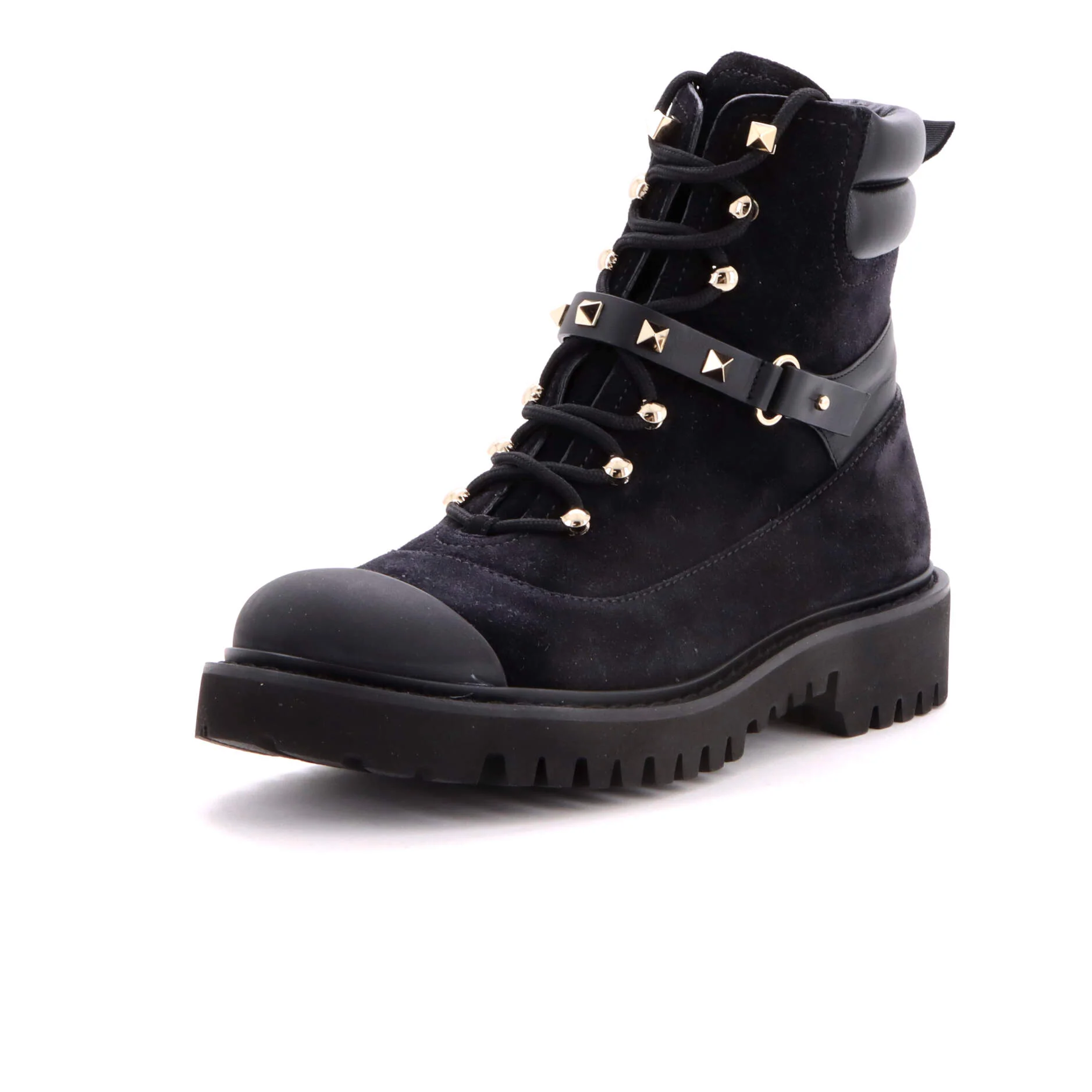 Women's Rockstud Combat Boots Suede and Leather
