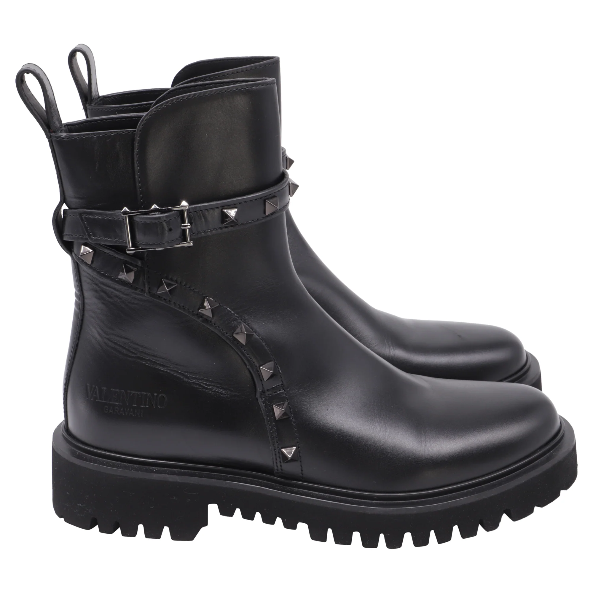 Women's Valentino Garavani Rockstud Ankle Boots in Black Calf Leather