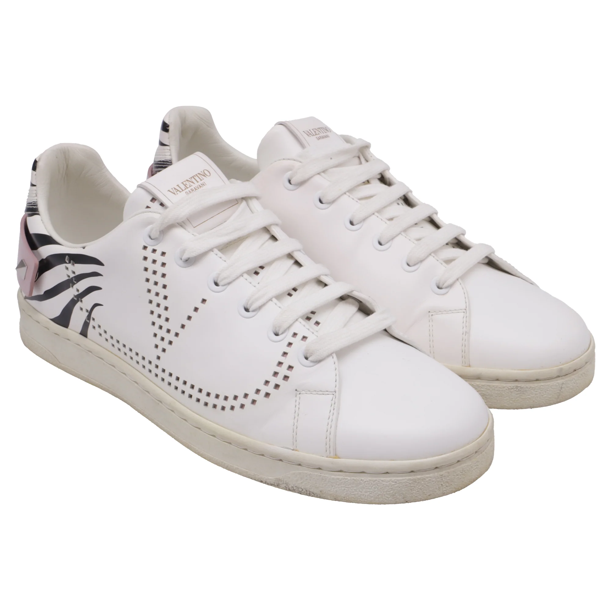 Women's Valentino Garavani VLogo Backnet Zebra-Print Sneakers in White Leather - Image 3