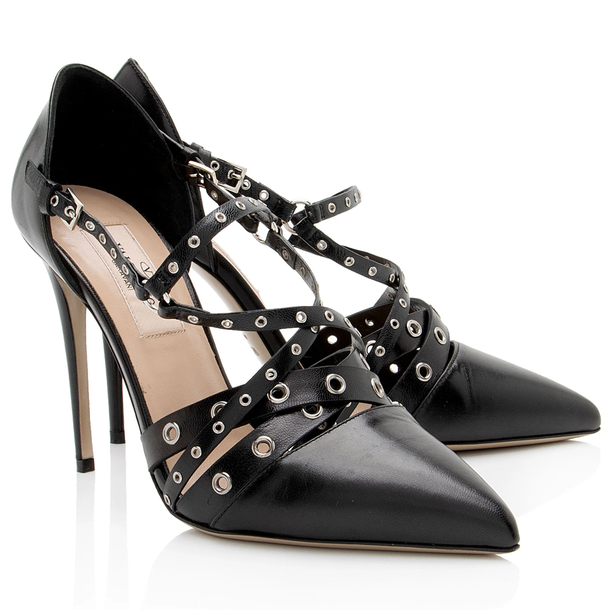 Women's Valentino Leather Love Latch Eyelet Embellished Strap Pumps - Size 6 / 36 - Image 2