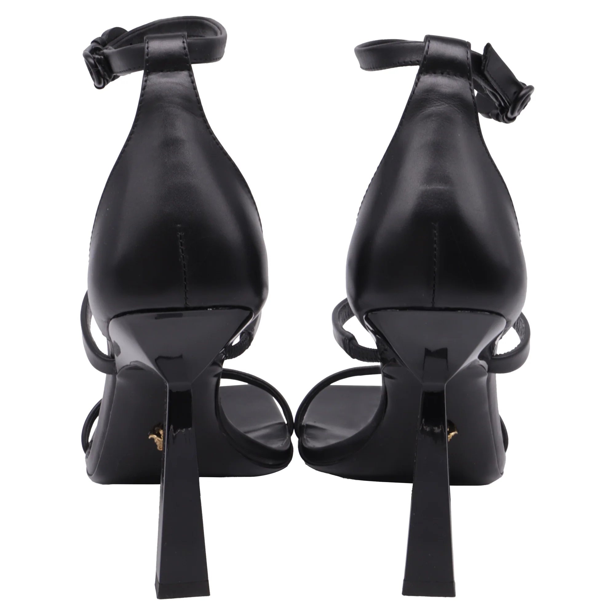 Women's Versace 3-Strap Safety Pin Sandals in Black Leather - Image 5