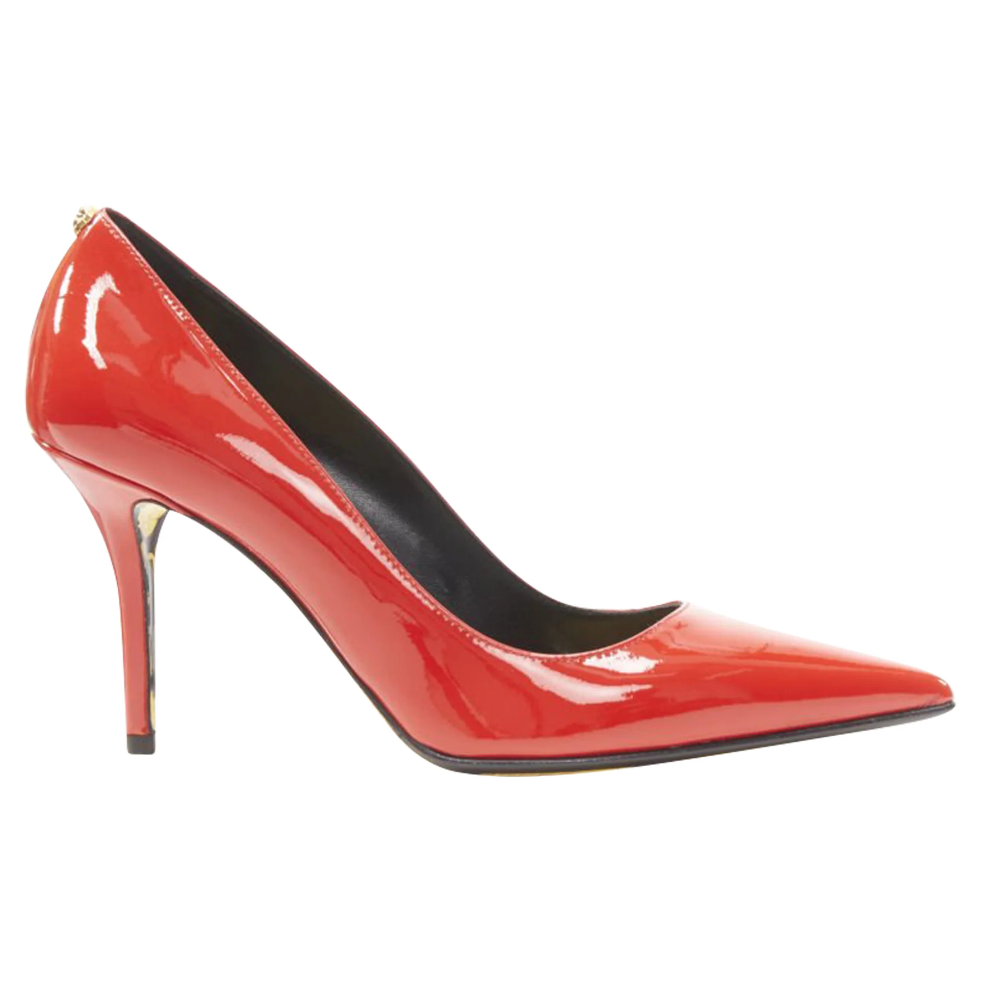 Women's VERSACE Hibiscus Barocco gold sole red patent Medusa stud pump EU37.5 US7.5