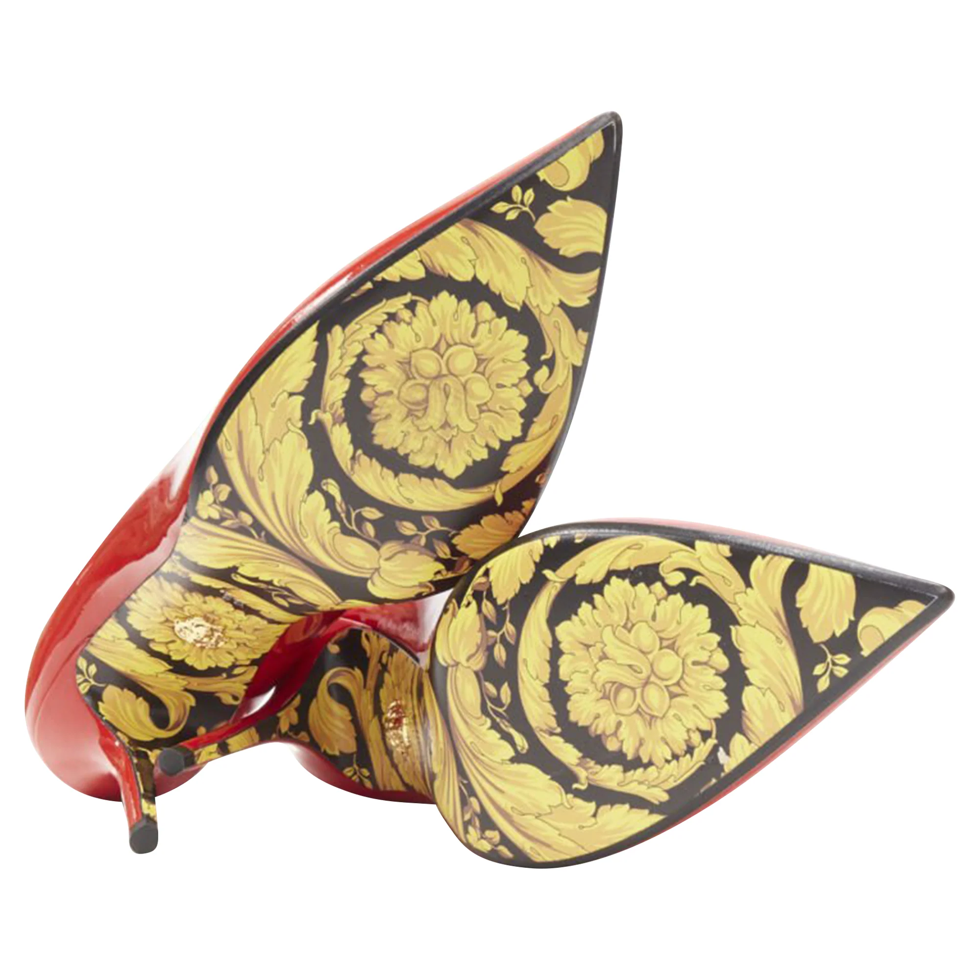Women's VERSACE Hibiscus Barocco gold sole red patent Medusa stud pump EU37.5 US7.5 - Image 6