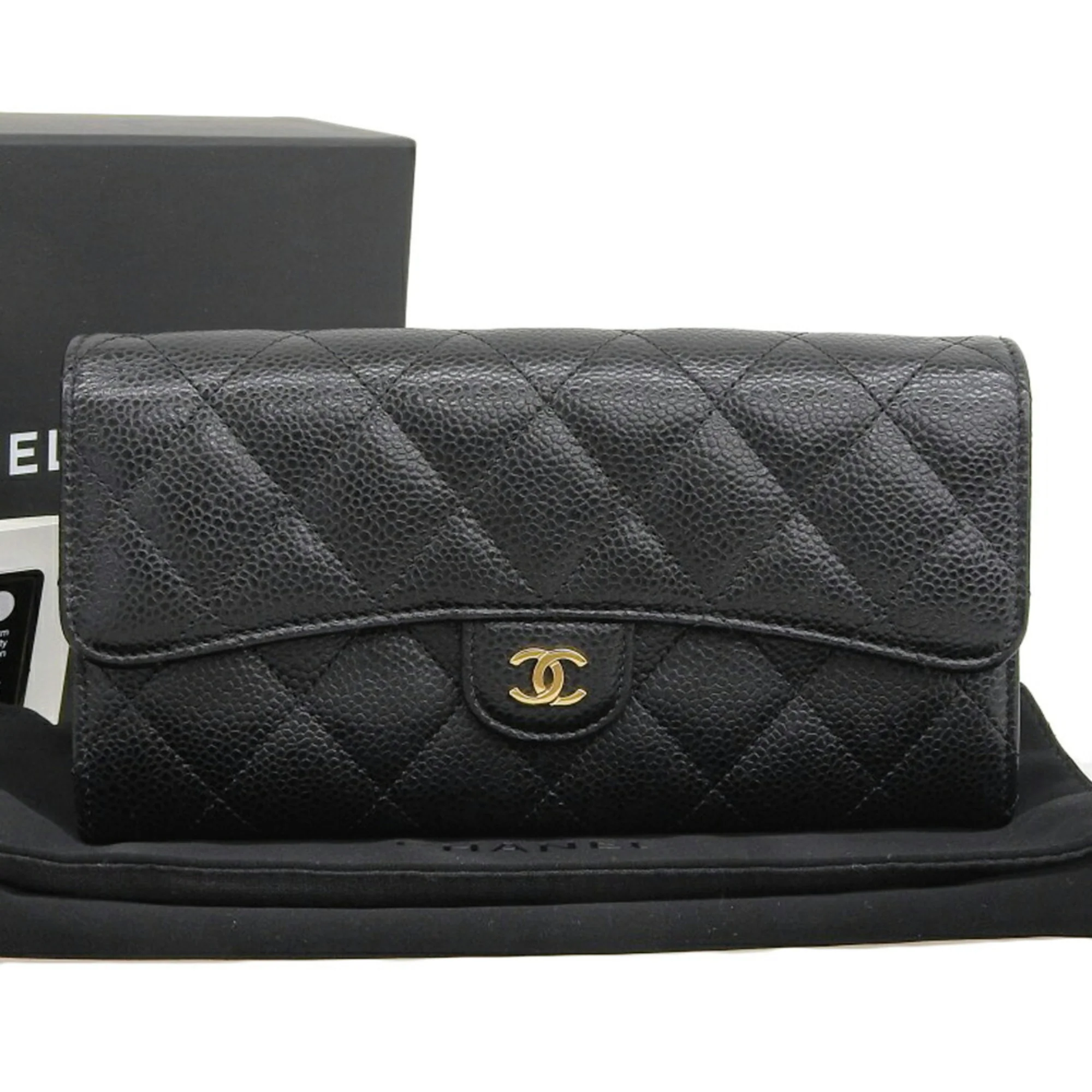 CC Gusset Classic Flap Wallet Quilted Caviar Long