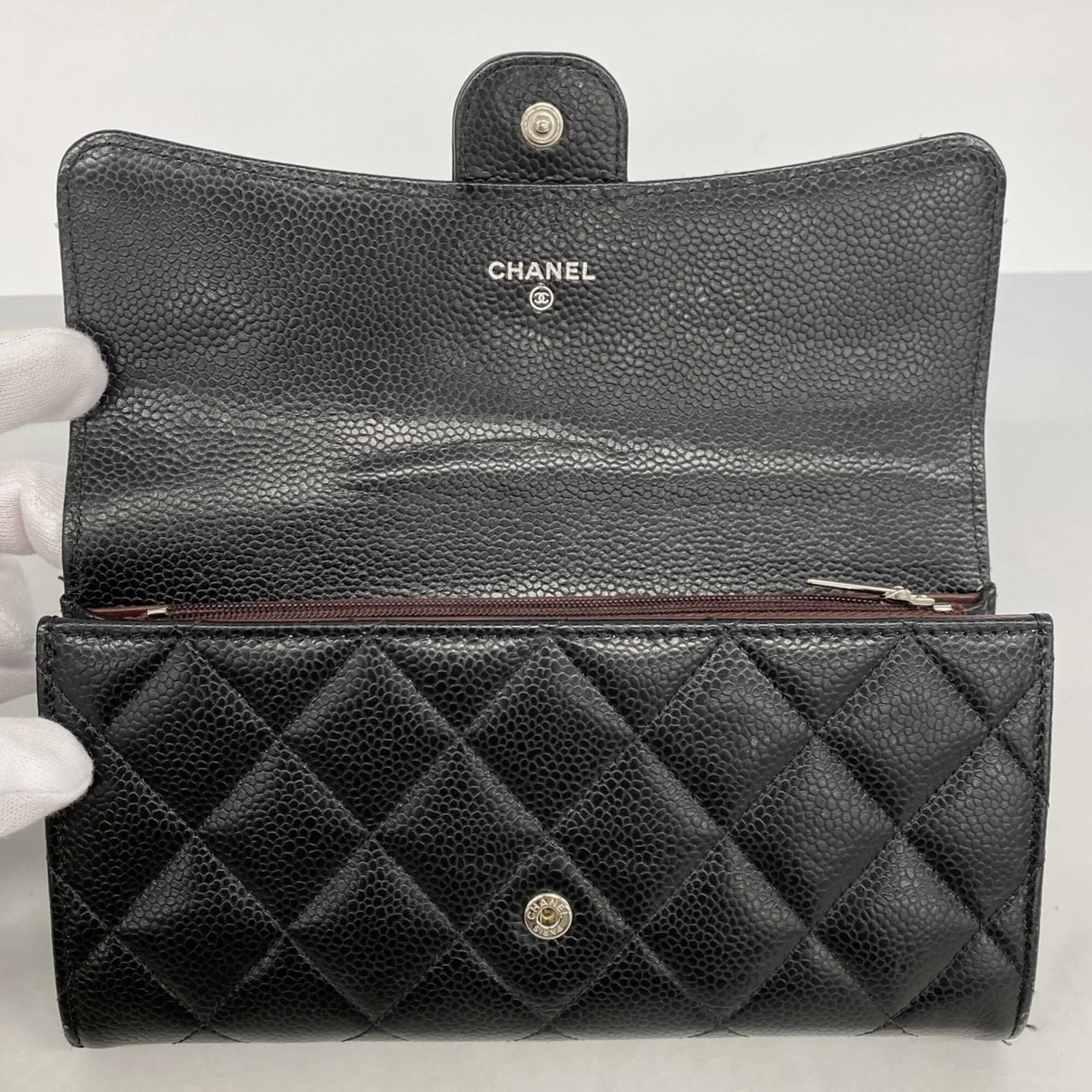 CC Gusset Classic Flap Wallet Quilted Caviar Long - Image 8