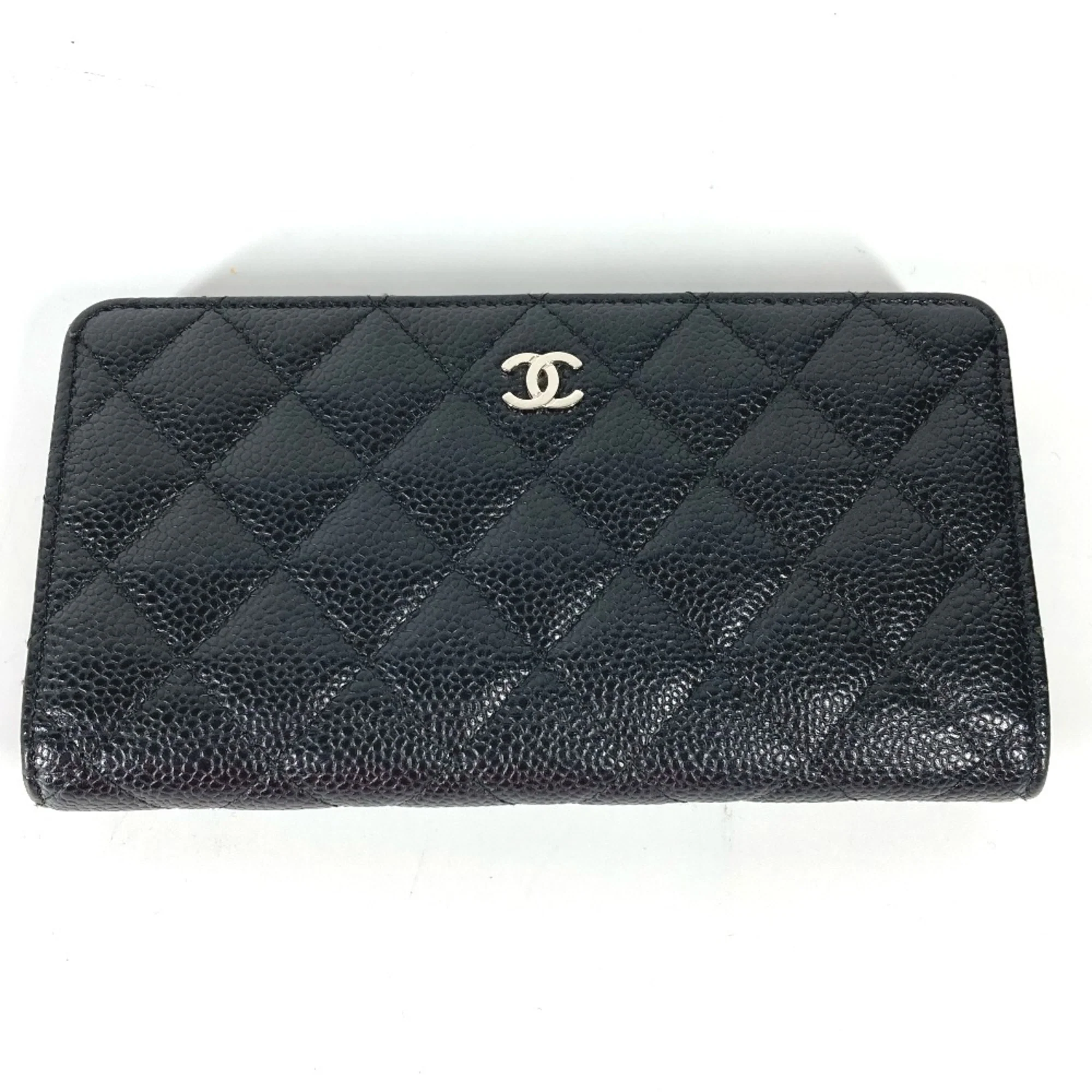 Zip Around Wallet Quilted Caviar Long