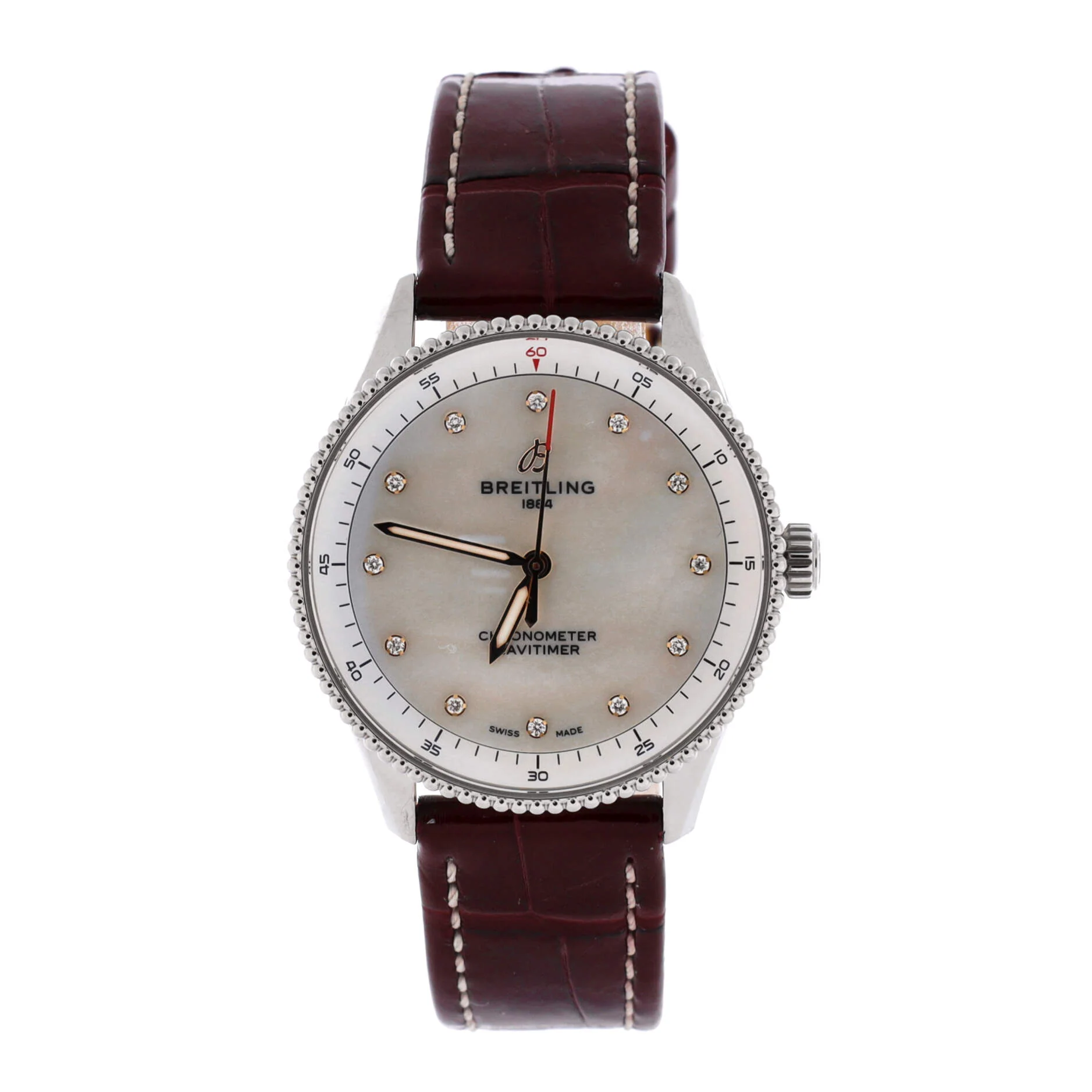Navitimer Quartz Watch Stainless Steel and Alligator with Diamond Markers and Mother of Pearl 32