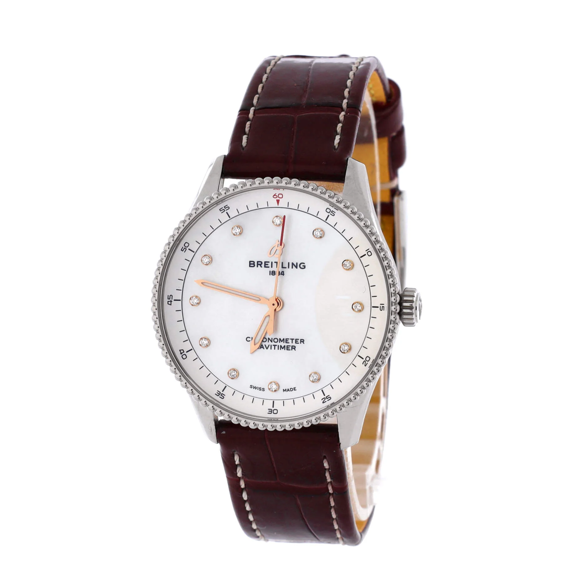 Navitimer Quartz Watch Stainless Steel and Alligator with Diamond Markers and Mother of Pearl 32 - Image 3