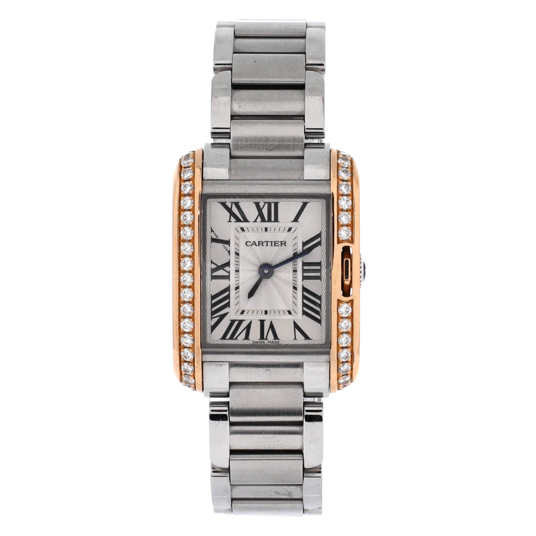 Tank Anglaise Quartz Watch Stainless Steel and Rose Gold with Diamond Bezel 23