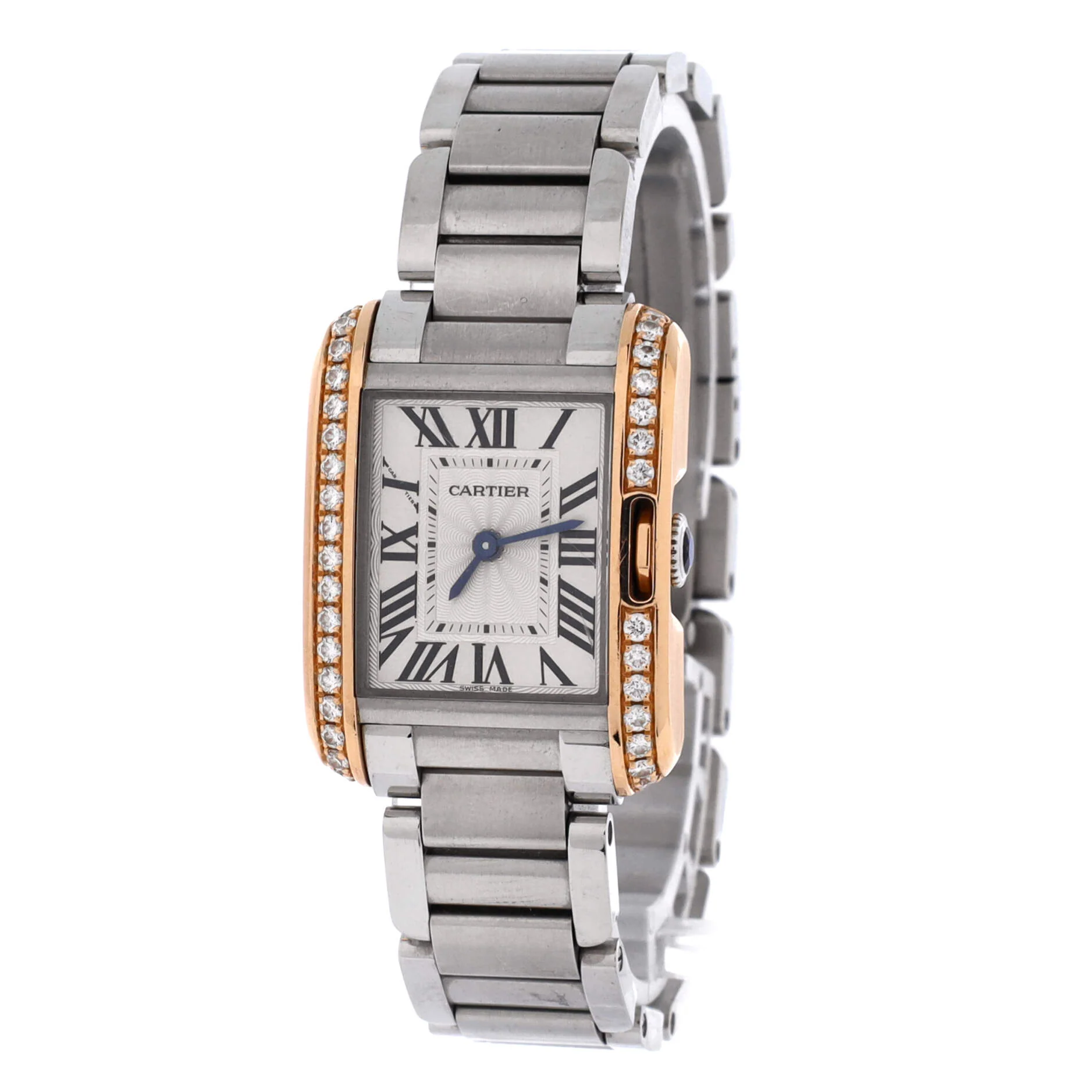 Tank Anglaise Quartz Watch Stainless Steel and Rose Gold with Diamond Bezel 23 - Image 2
