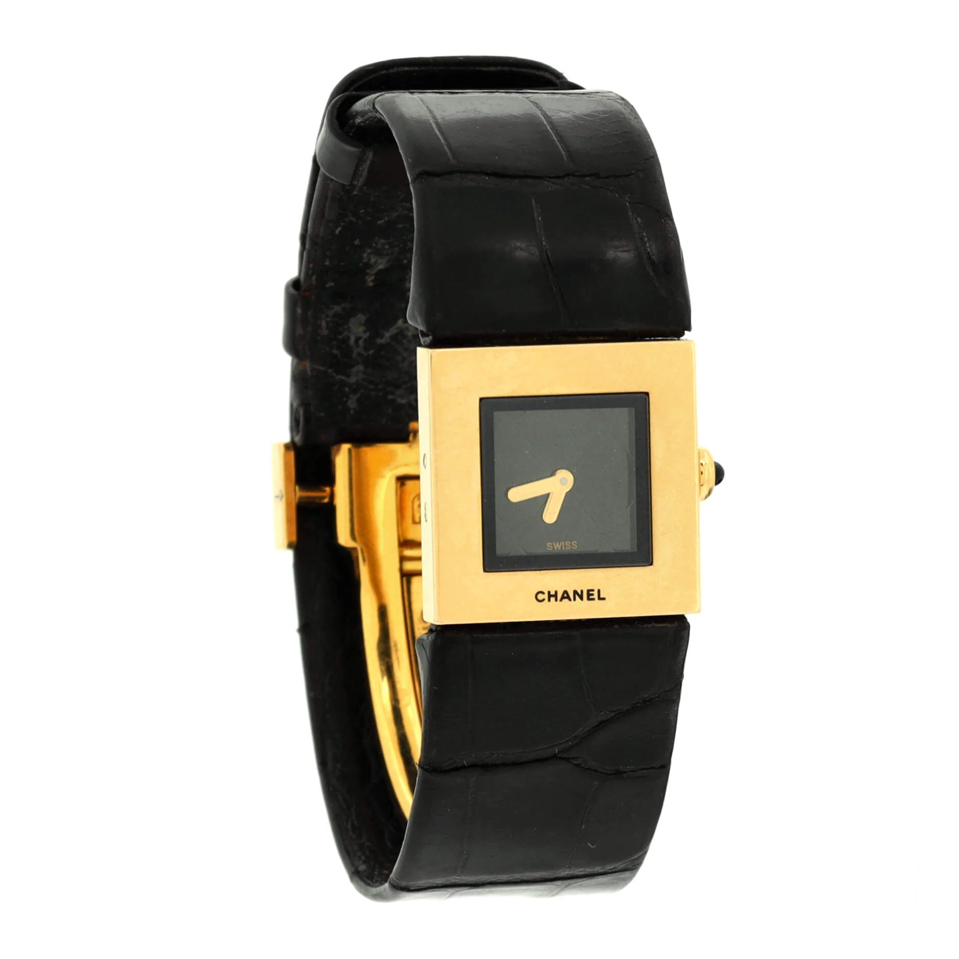 Matelasse Quartz Watch Yellow Gold and Alligator 19 - Image 2