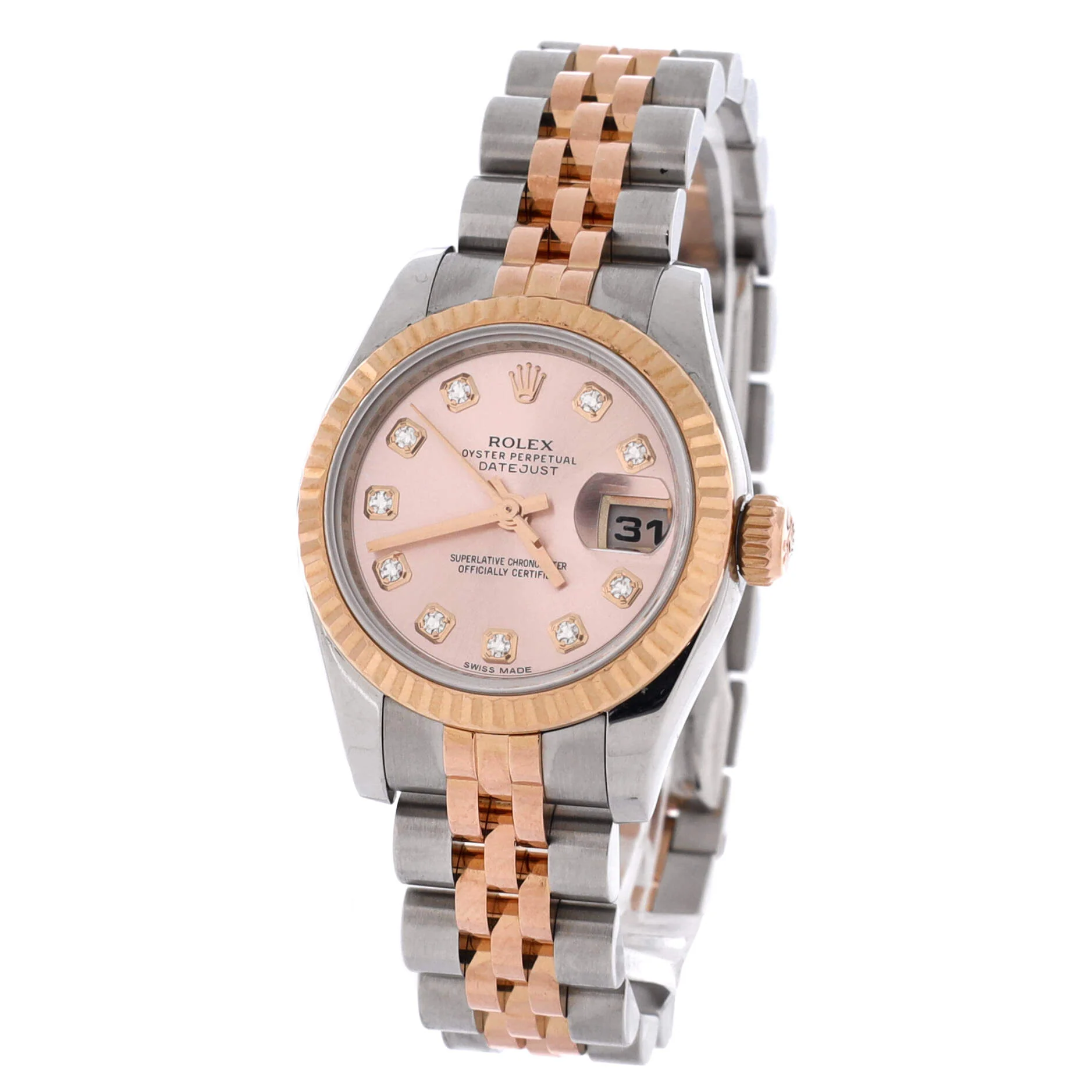 Oyster Perpetual Datejust Automatic Watch Stainless Steel and Rose Gold with Diamond Markers 26 - Image 3