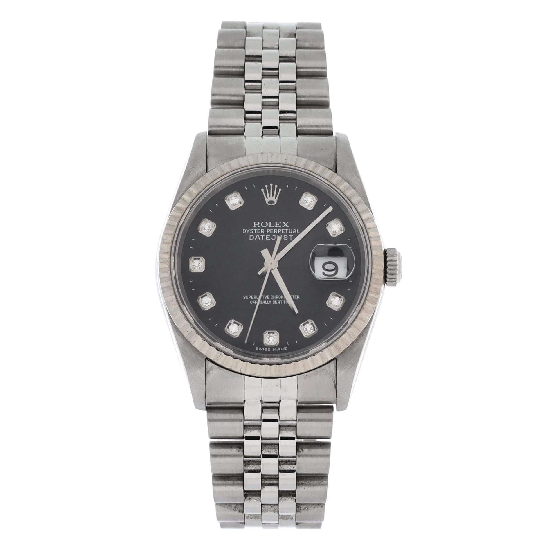 Oyster Perpetual Datejust Automatic Watch Stainless Steel and White Gold with Diamond Markers 36