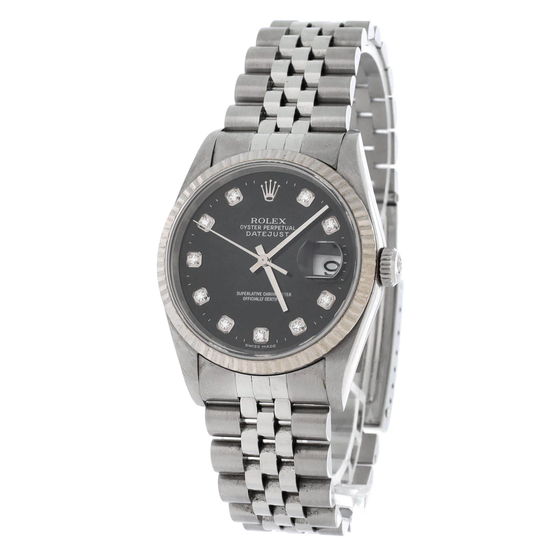 Oyster Perpetual Datejust Automatic Watch Stainless Steel and White Gold with Diamond Markers 36 - Image 3