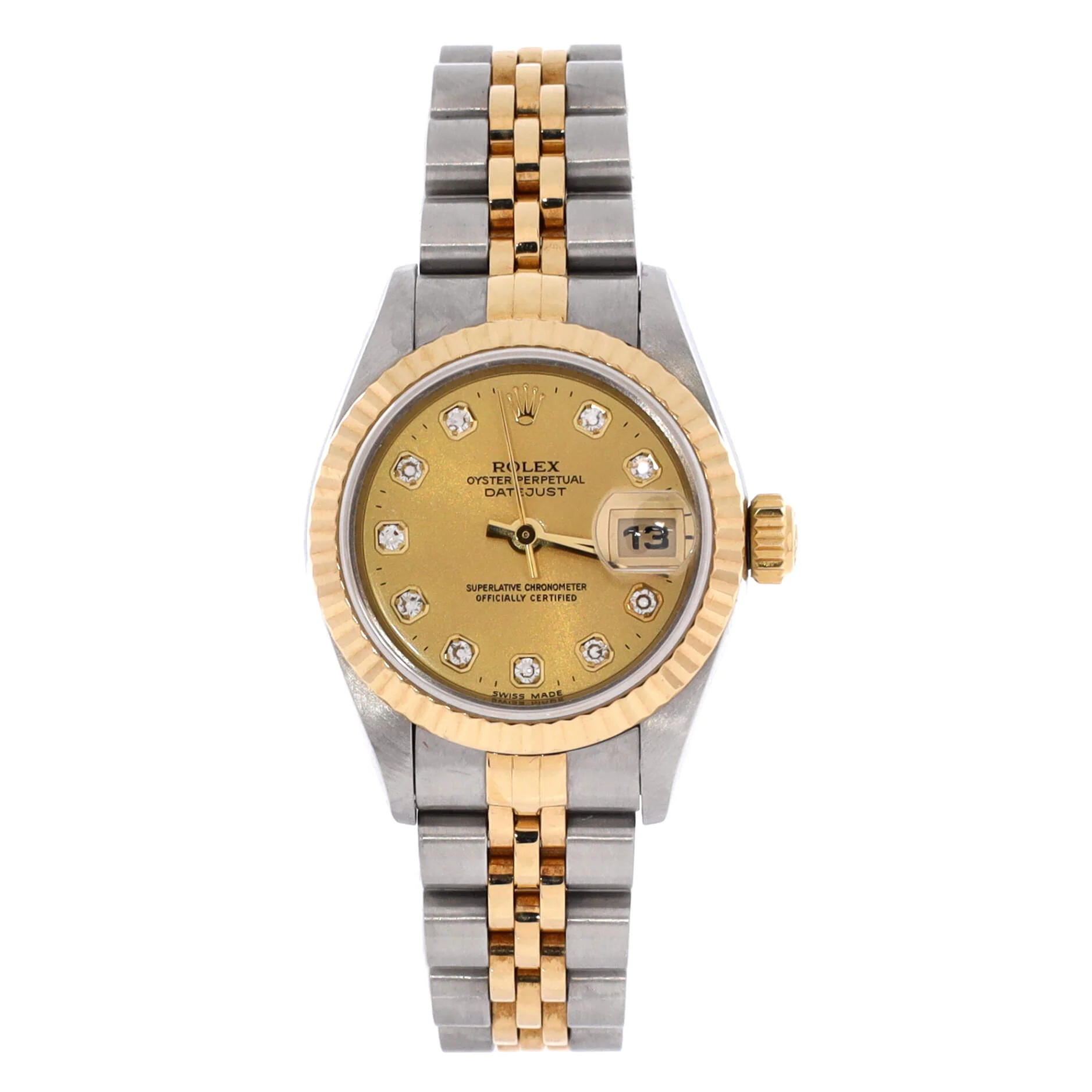 Oyster Perpetual Datejust Automatic Watch Stainless Steel and Yellow Gold with Diamond Markers 26