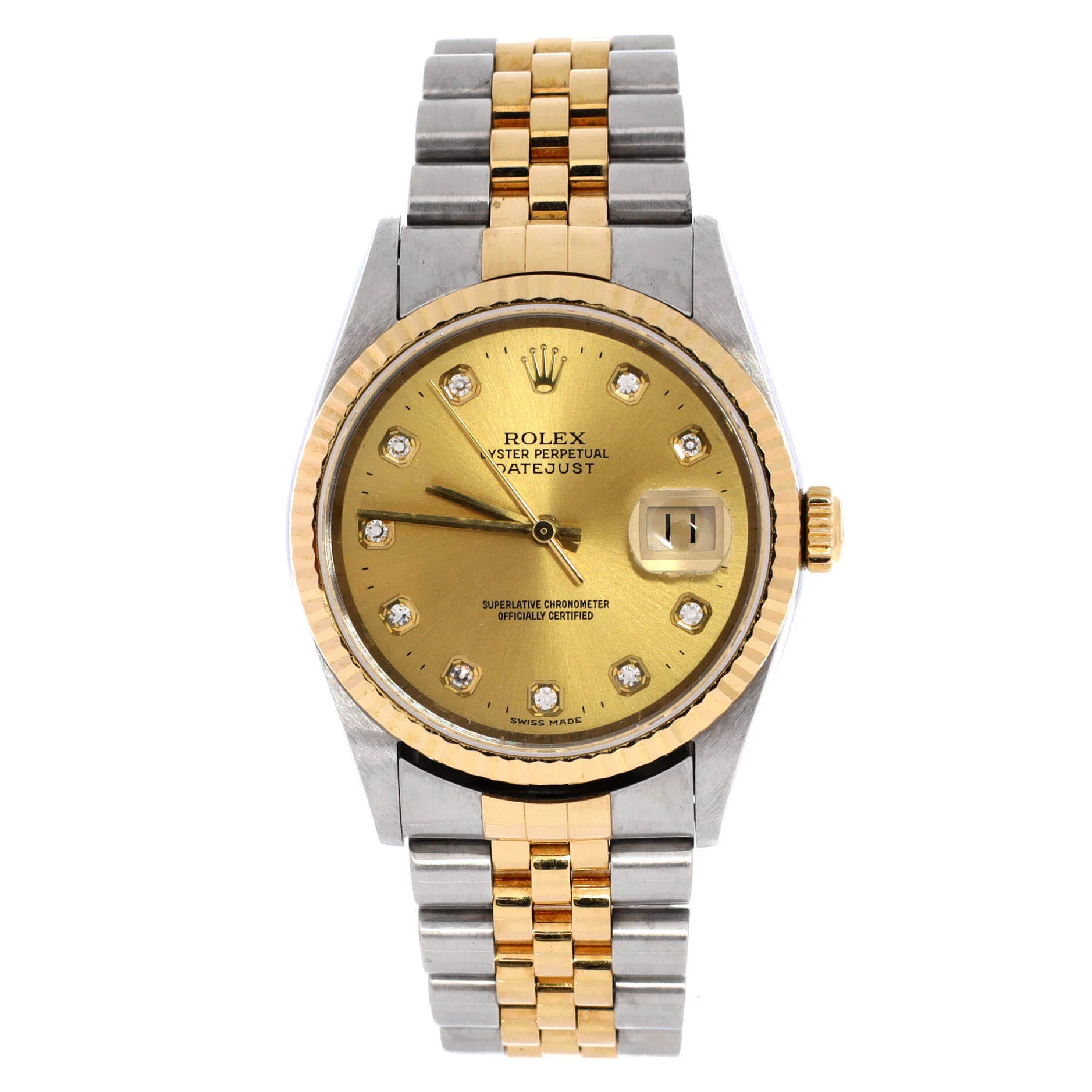 Oyster Perpetual Datejust Automatic Watch Stainless Steel and Yellow Gold with Diamond Markers 36