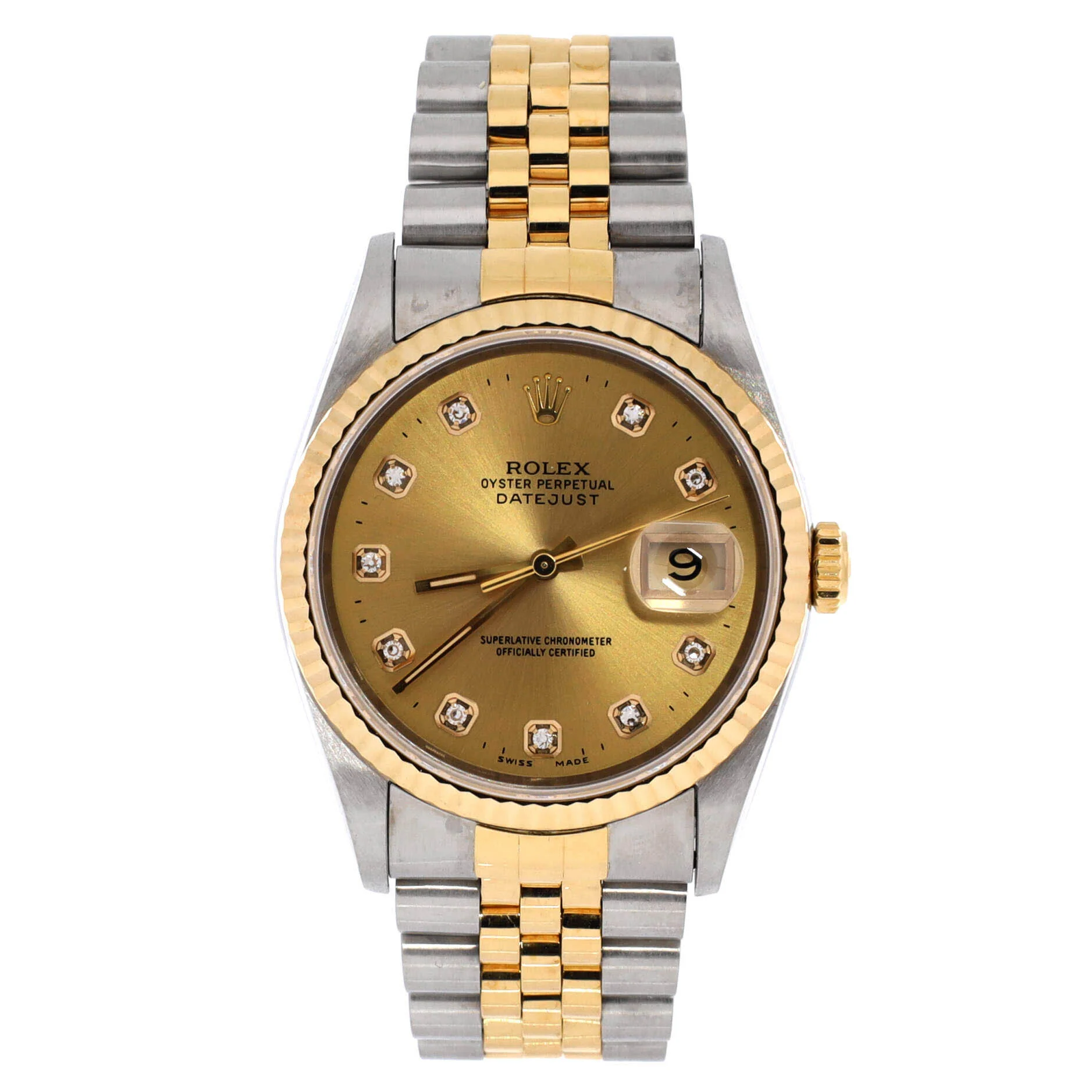 Oyster Perpetual Datejust Automatic Watch Stainless Steel and Yellow Gold with Diamond Markers 36